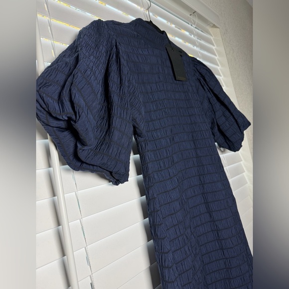 NWT Scotch & Soda Navy Mock Neck Smocked Puff Sleeve Mini Dress XS - Picture 4 of 8